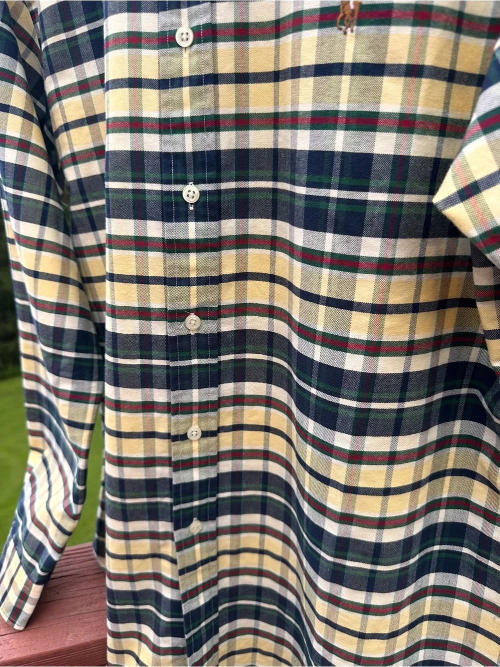 Ralph Lauren Men’s Navy and Yellow Plaid Button-Down Shirt